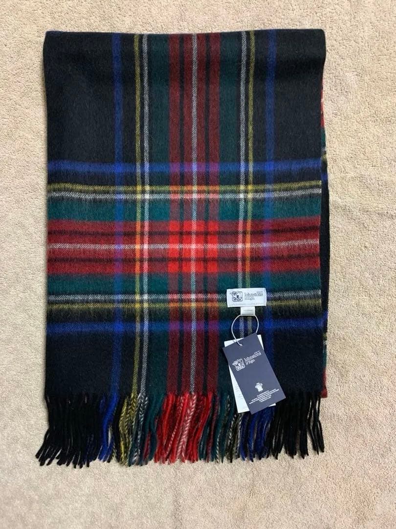 m*i様 美品 ジョンストンズ カシミヤ大判ストール ブラックスチュアート