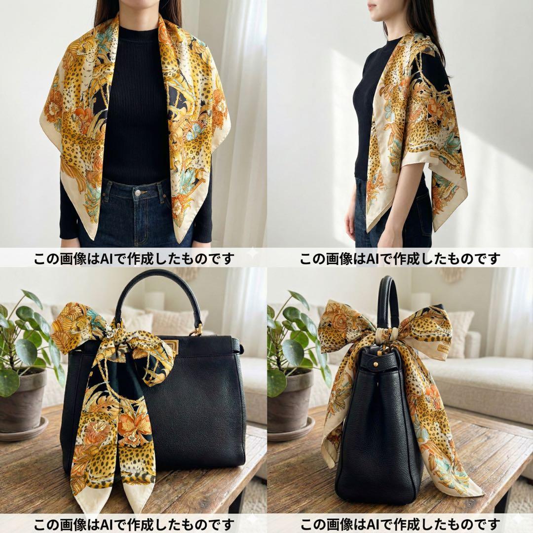 サルバトーレフェラガモ 大判スカーフ レオパード 花柄 シルク100%