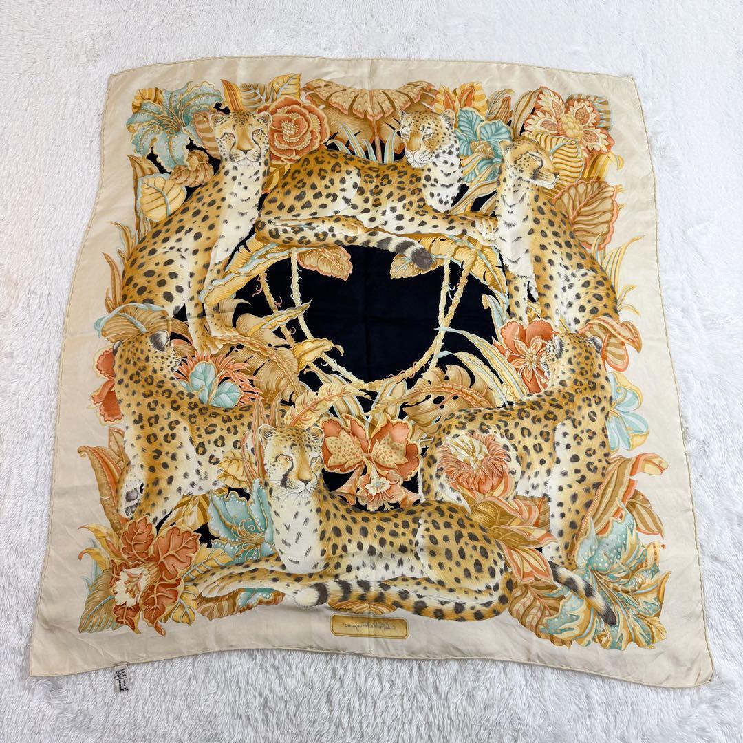 サルバトーレフェラガモ 大判スカーフ レオパード 花柄 シルク100%