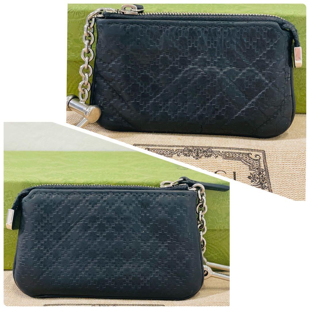 グッチ　ディアマンテ　ケース　キーリング　レザー　黒　こ銭入れ