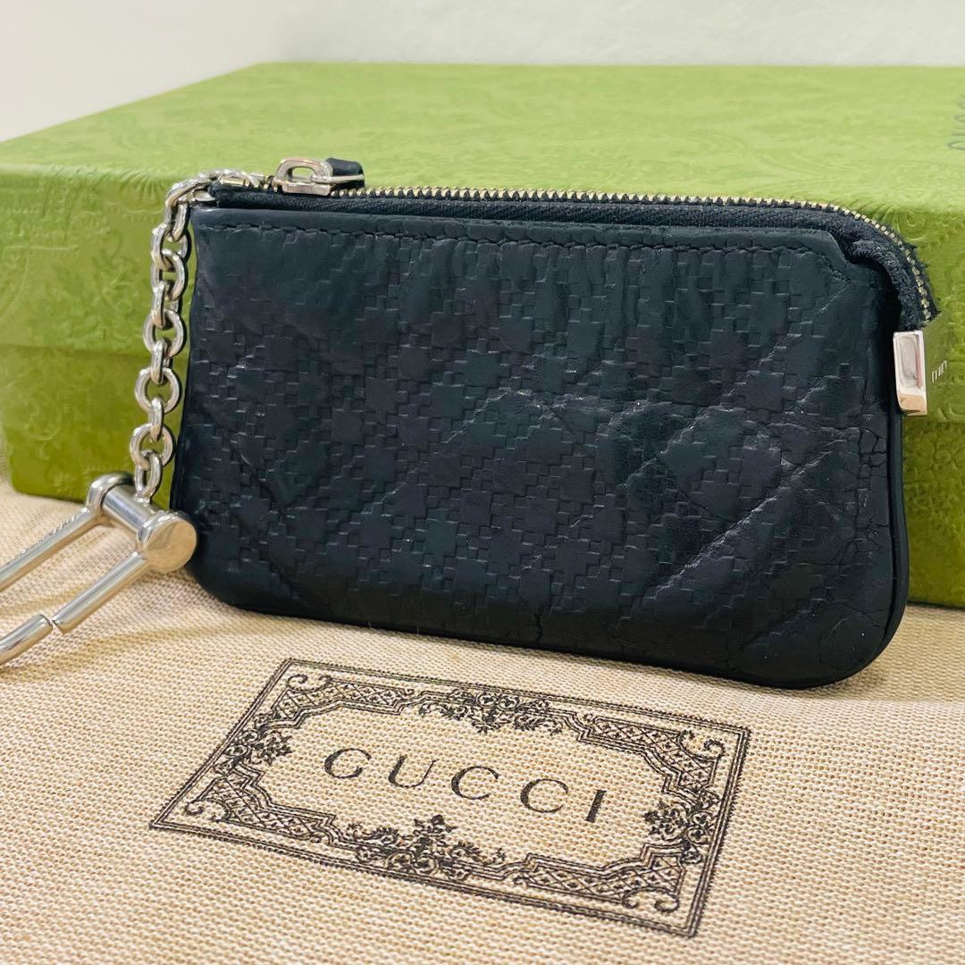 グッチ　ディアマンテ　ケース　キーリング　レザー　黒　こ銭入れ