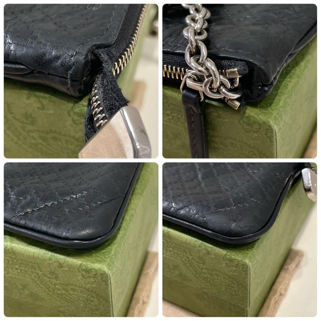 グッチ　ディアマンテ　ケース　キーリング　レザー　黒　こ銭入れ