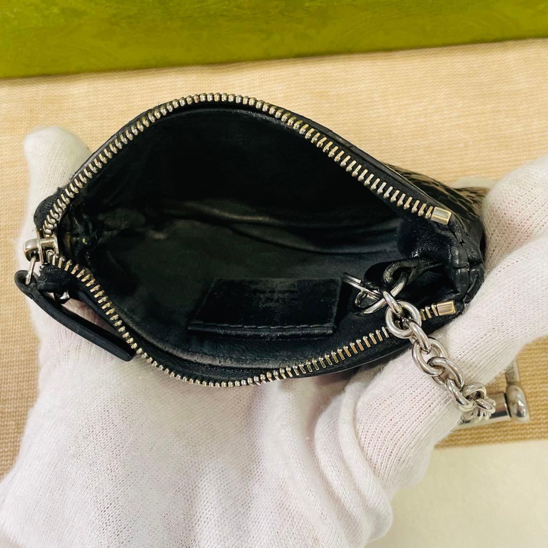 グッチ　ディアマンテ　ケース　キーリング　レザー　黒　こ銭入れ