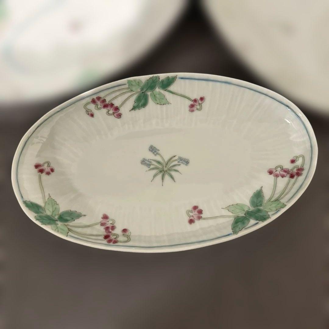 うつわ藍水　草花の楕円皿