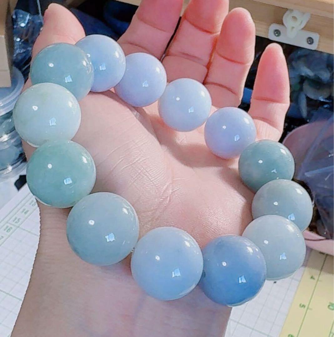 R2-02977天然本翡翠《本物保証》 翡翠ブレスレット18cm 大粒17.2