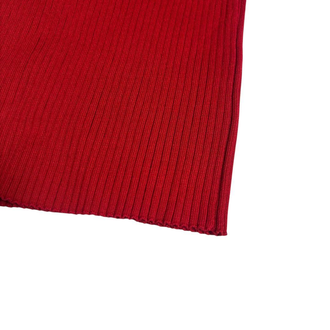 【美品】Courregesクレージュ ロゴ付き半袖リブニット 赤Mブルガリア製