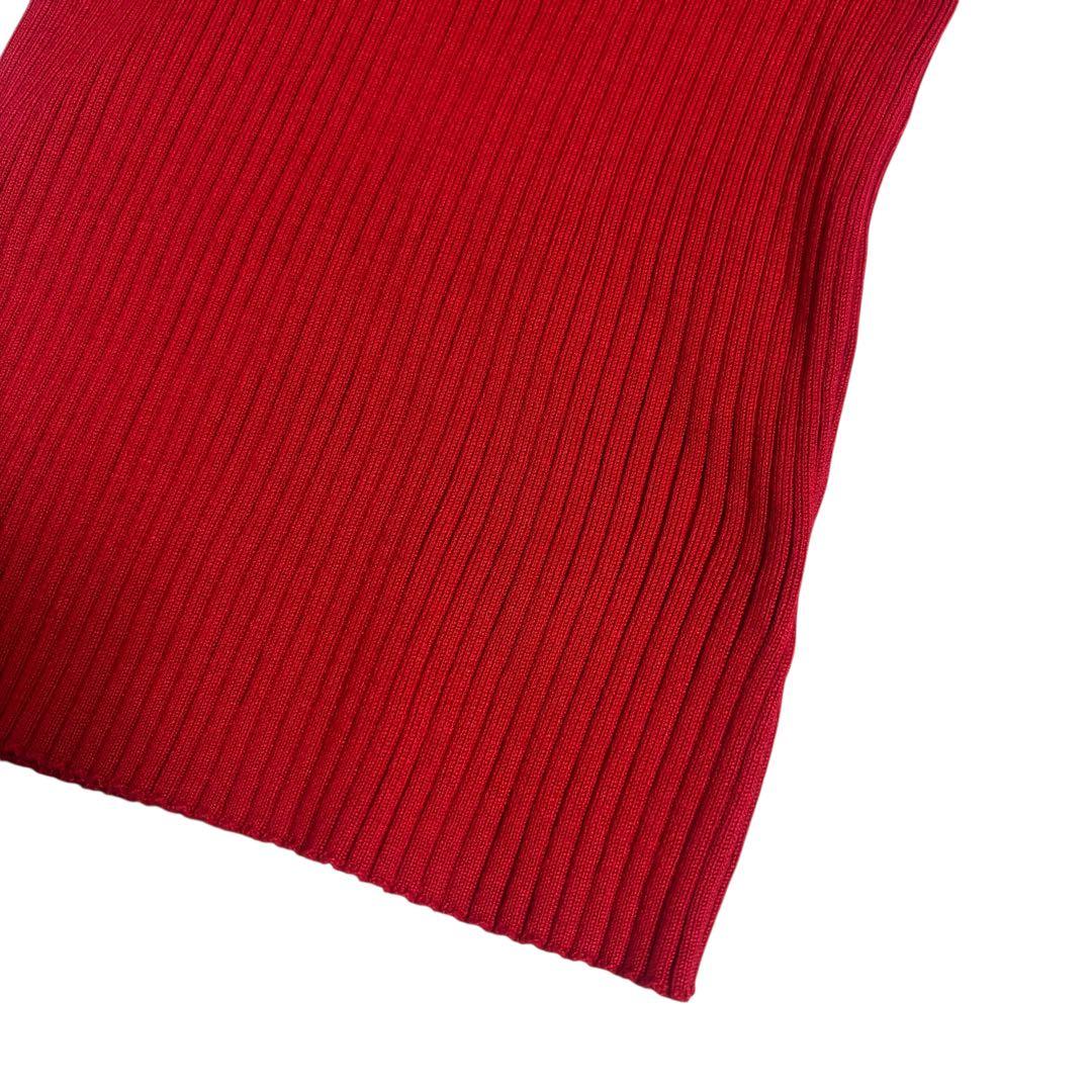 【美品】Courregesクレージュ ロゴ付き半袖リブニット 赤Mブルガリア製