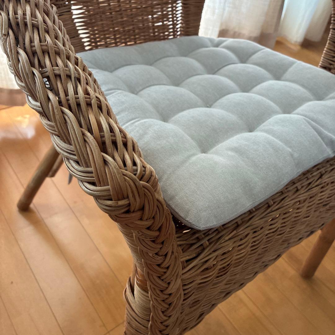 IKEA イケア　AGEN ラタンチェア　籐　椅子　クッション付