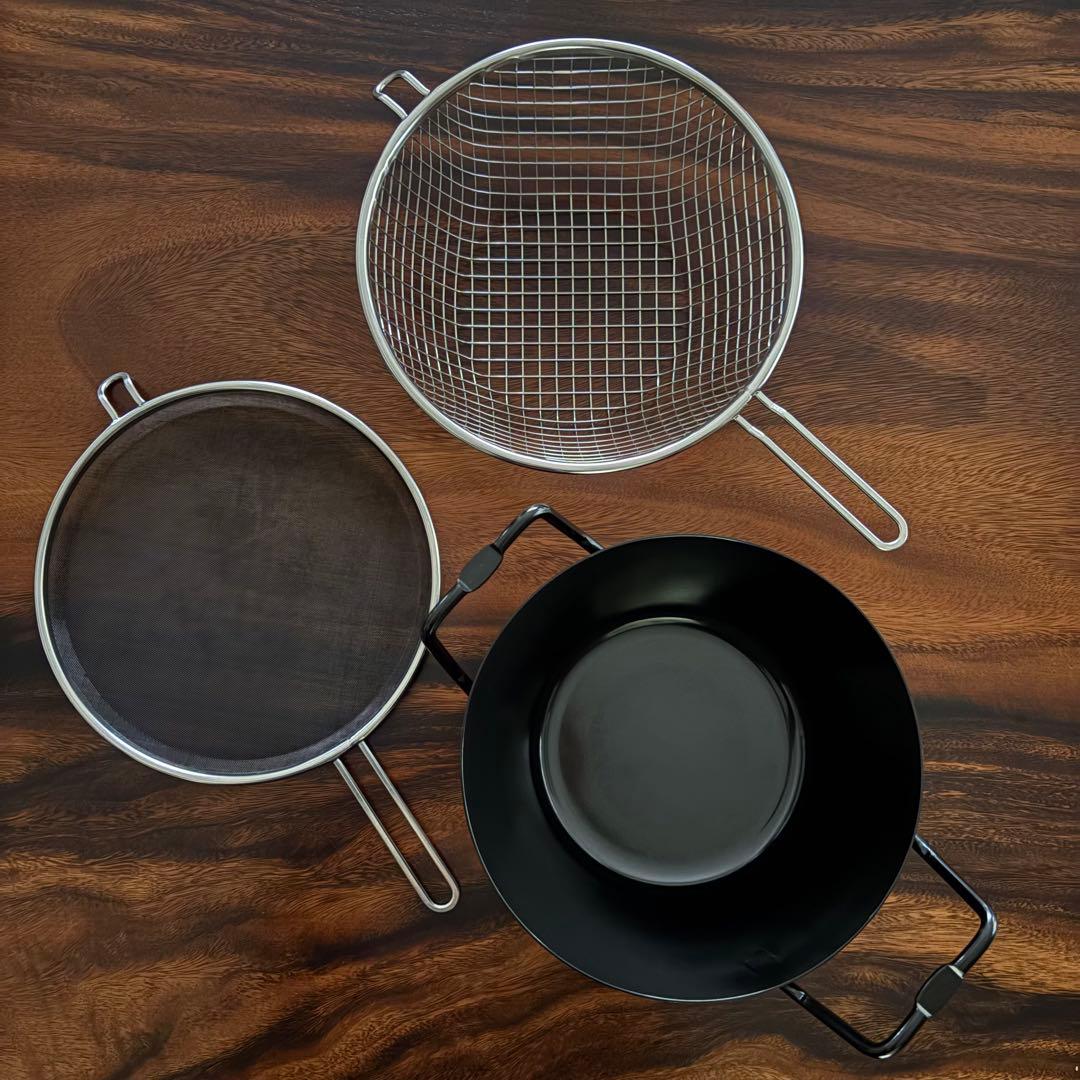 ラバーゼ　揚げ鍋22センチ　3点セット 揚げかご　油跳ね防止ネット付き