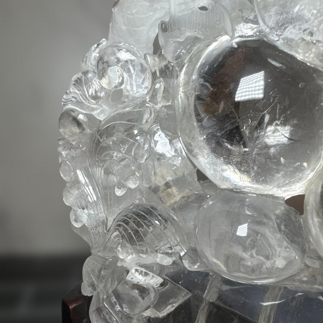 【圧巻3.1kg】天然水晶 双龍彫刻 台座付 巨大玉持ち 置物