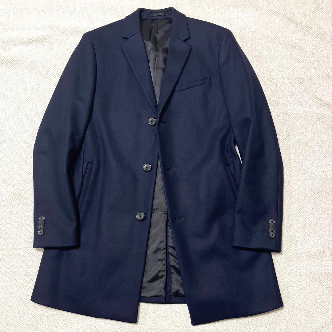 美品 Theory セオリー チェスターコート ウール カシミヤ ネイビー