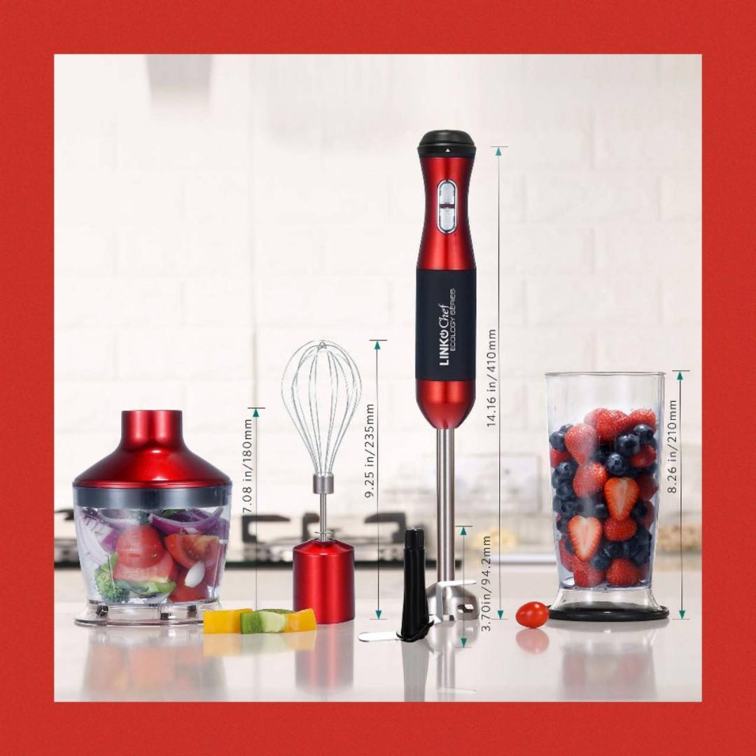 赤色の多機能ハンドブレンダー　1台5役