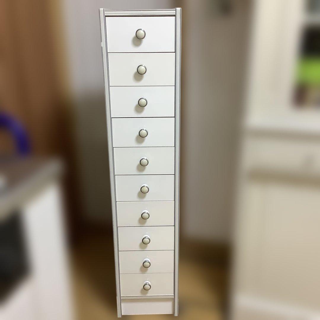 昭和レトロ　スリムチェスト　隙間収納　整理タンス　スリム整理棚　10段　ホワイト