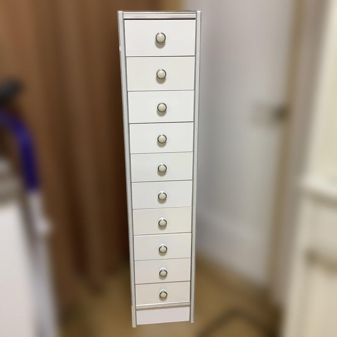 昭和レトロ　スリムチェスト　隙間収納　整理タンス　スリム整理棚　10段　ホワイト