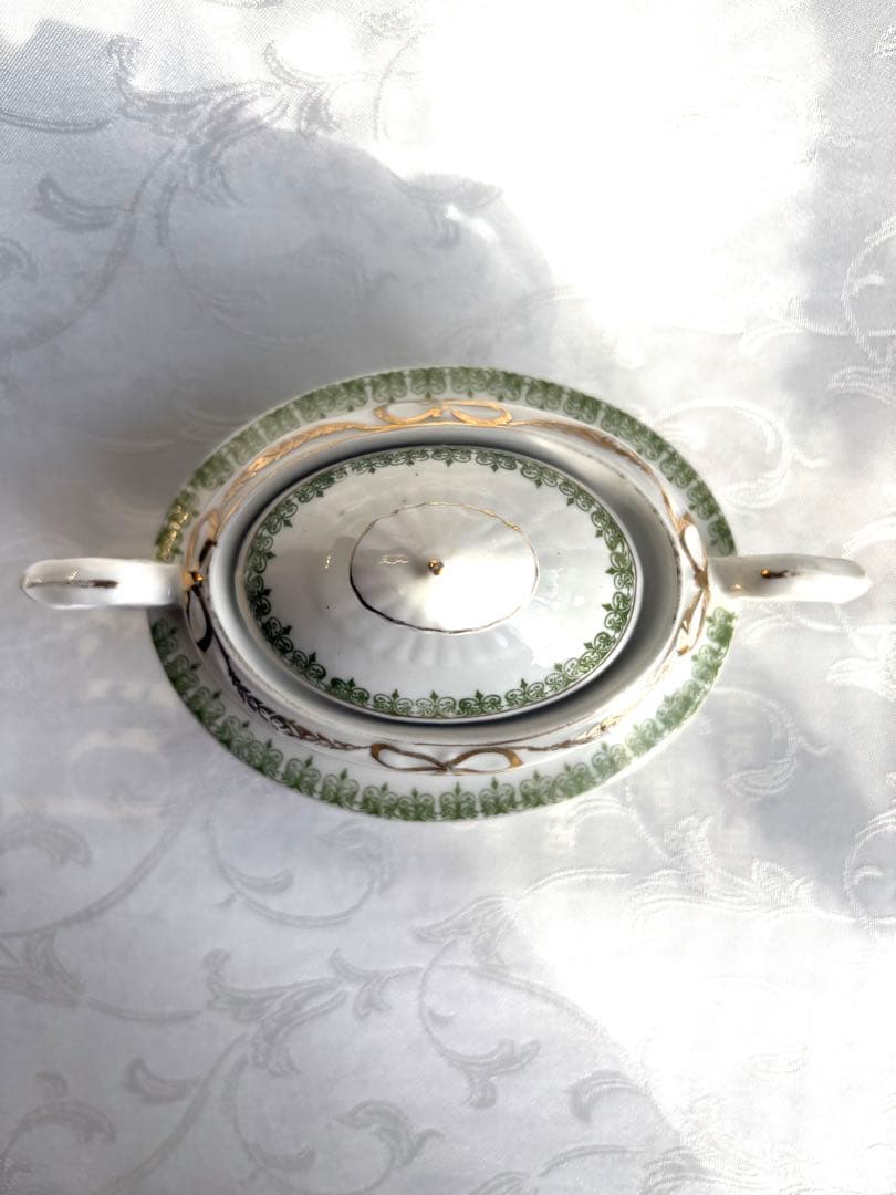 フランスアンティーク　金彩　リボン&フラワーリース　ティーセット　ボンボニエール