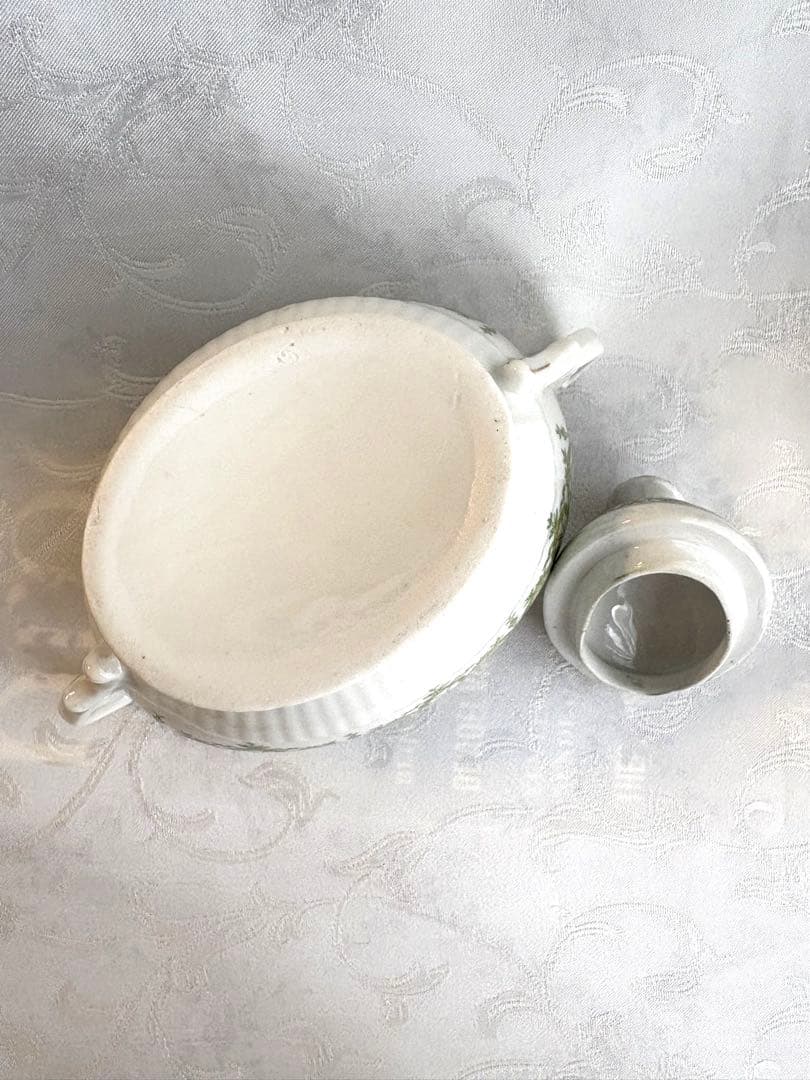 フランスアンティーク　金彩　リボン&フラワーリース　ティーセット　ボンボニエール