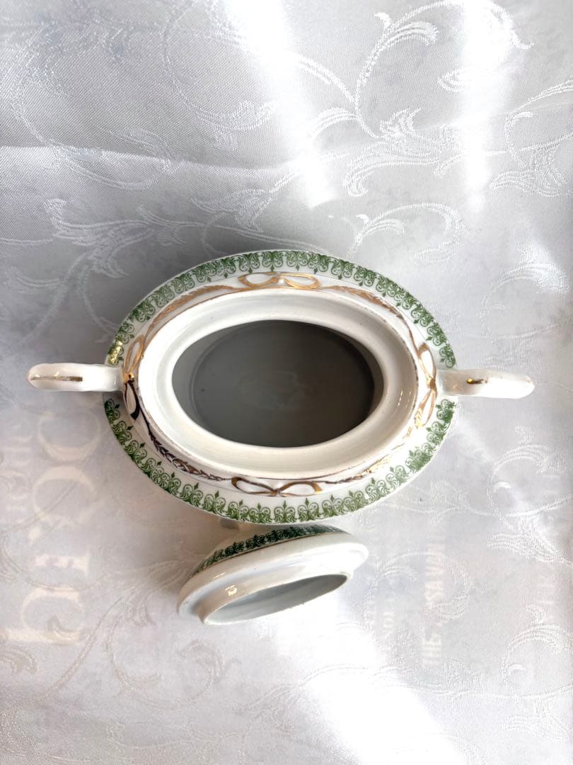 フランスアンティーク　金彩　リボン&フラワーリース　ティーセット　ボンボニエール