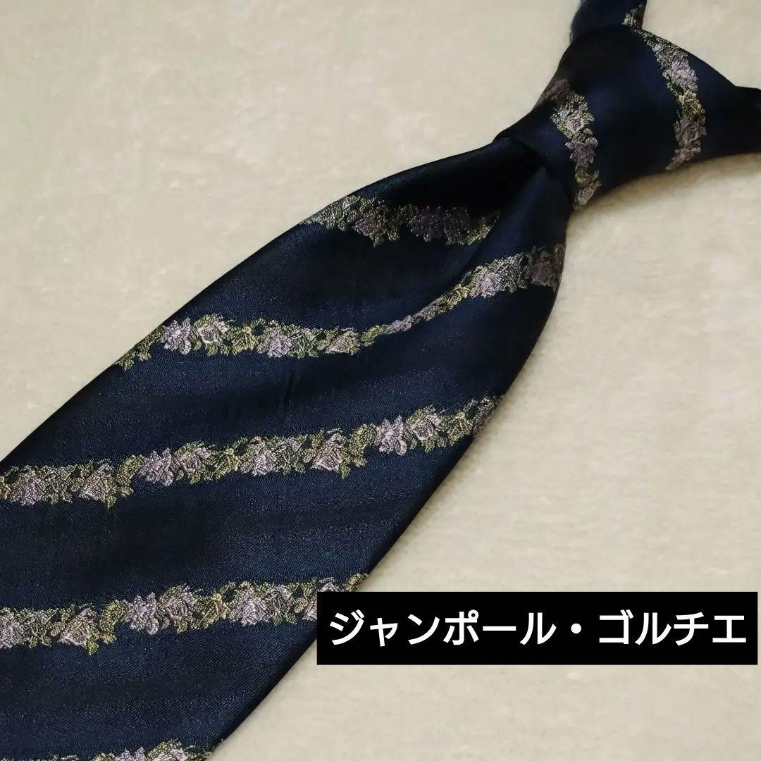 極美品■ジャンポール・ゴルチエ　ネクタイ　レジメンタル花柄　ボタニカル