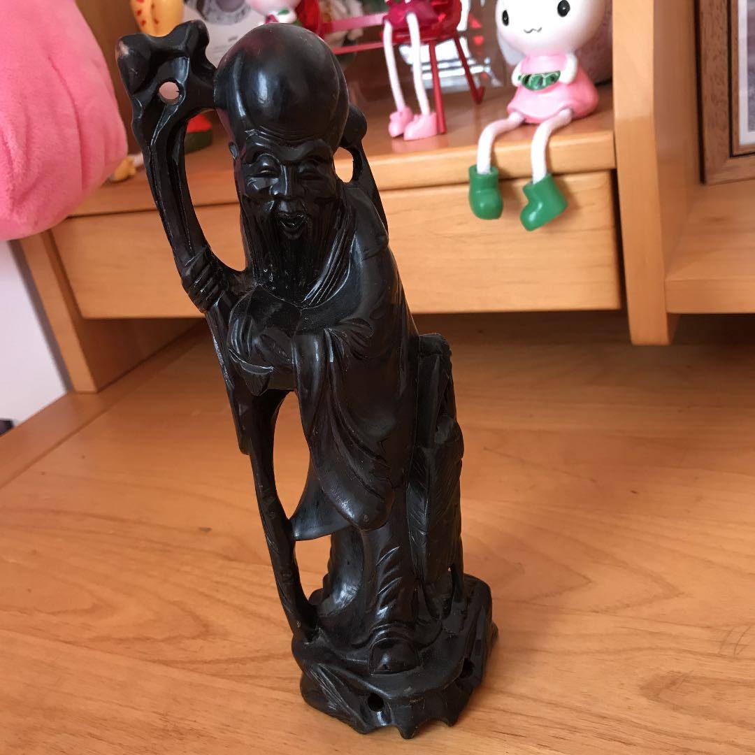 木彫　寿仙人　唐木　黒檀　年代物