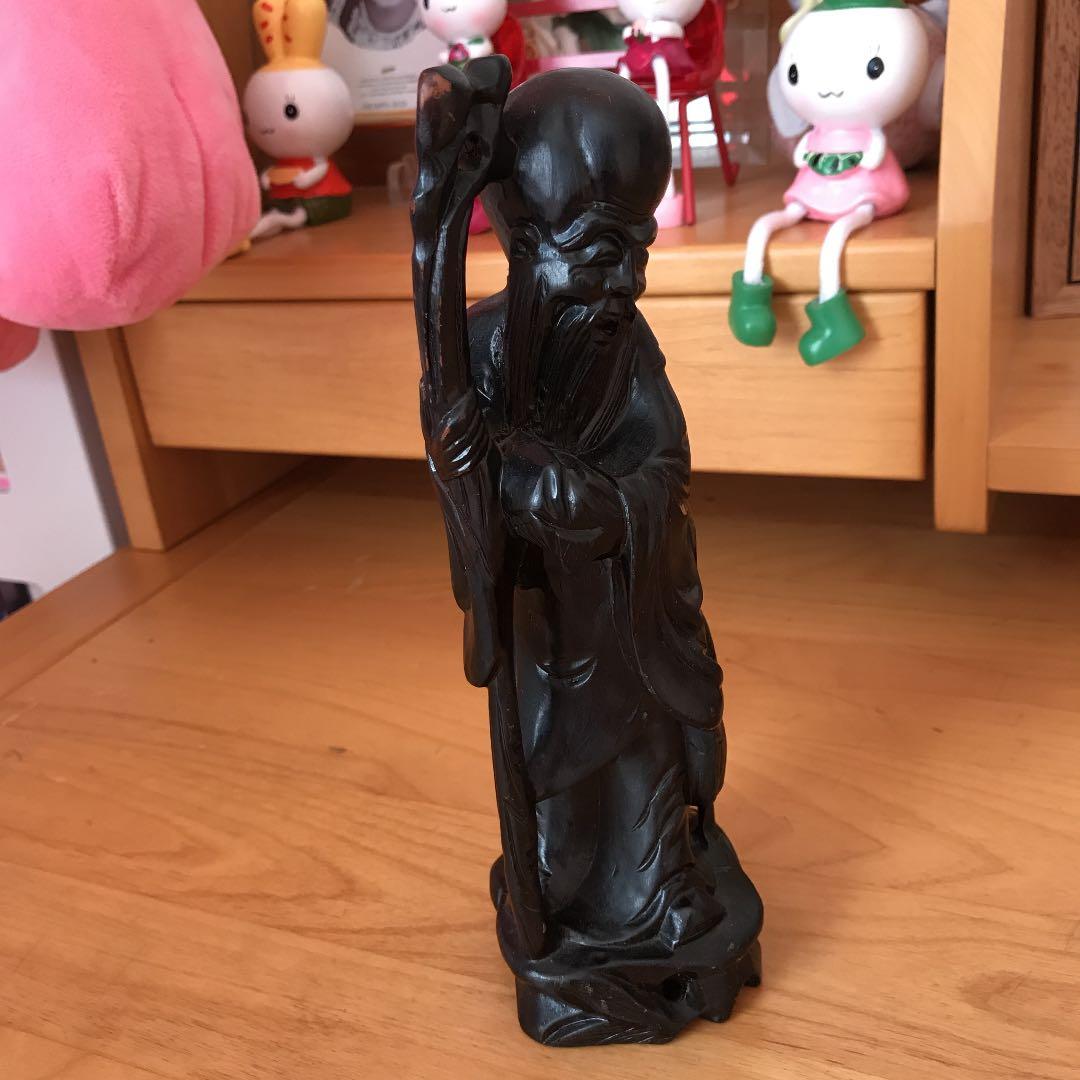 木彫　寿仙人　唐木　黒檀　年代物