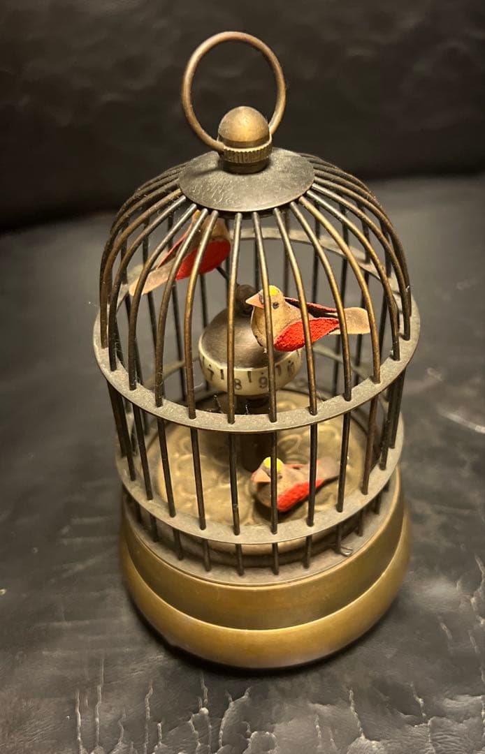 アンティーク 鳥籠置時計 からくり ゼンマイ式稼働確認済み