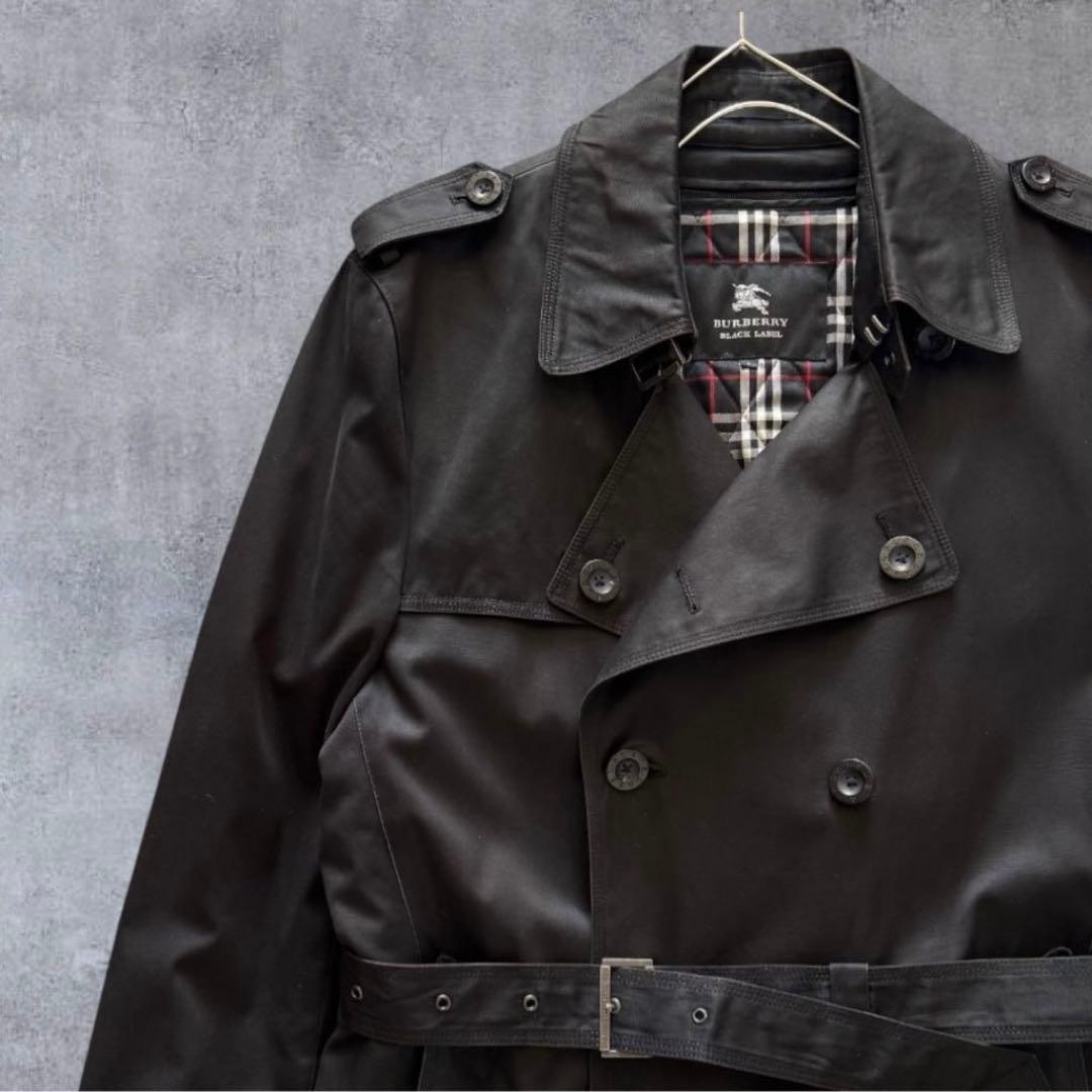 バーバリーブラックレーベル トレンチコート ライナー ノバチェック Lサイズ 黒