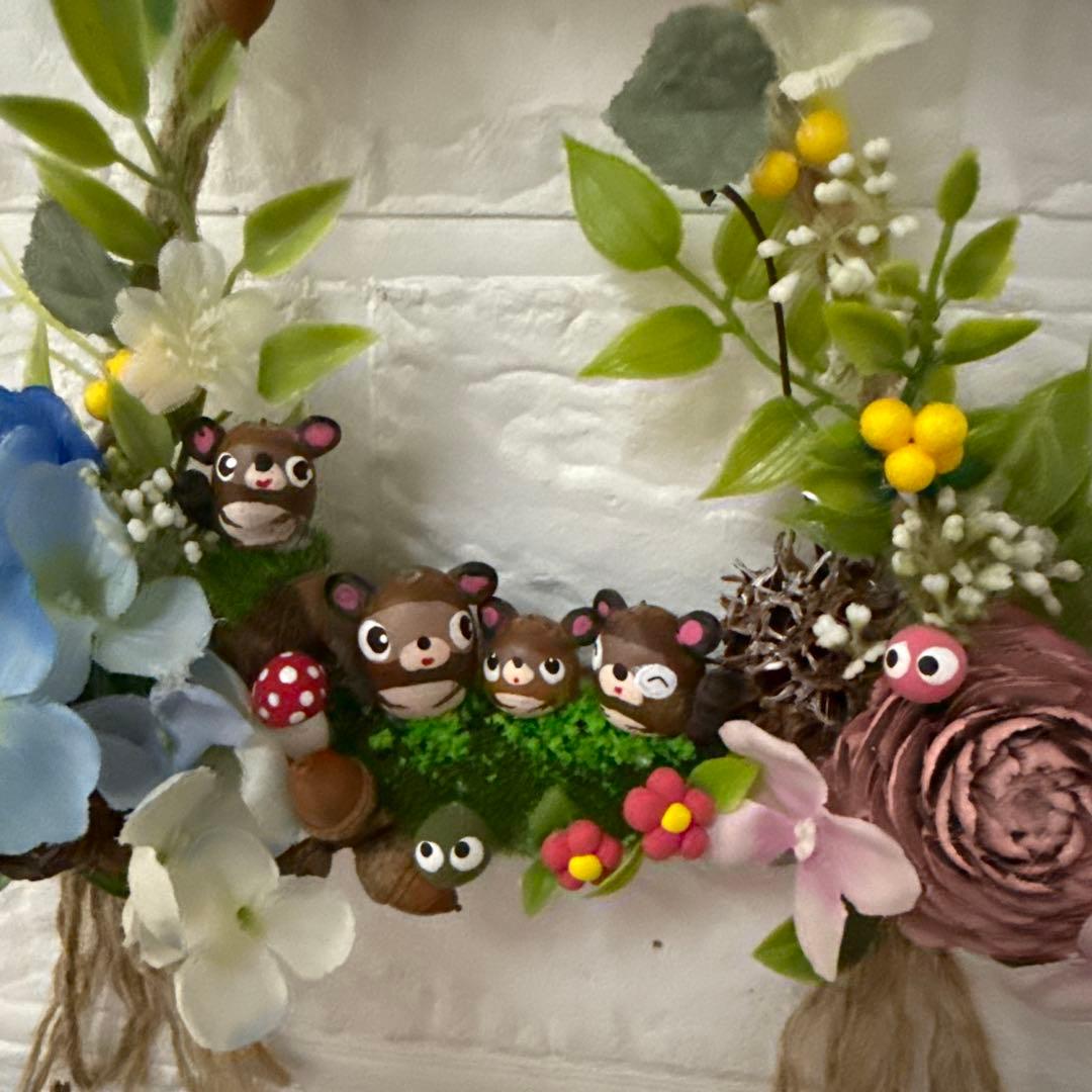 どんぐりアート♡タペストリー風ライト付きオブジェ2点　二段リース　計3点♡