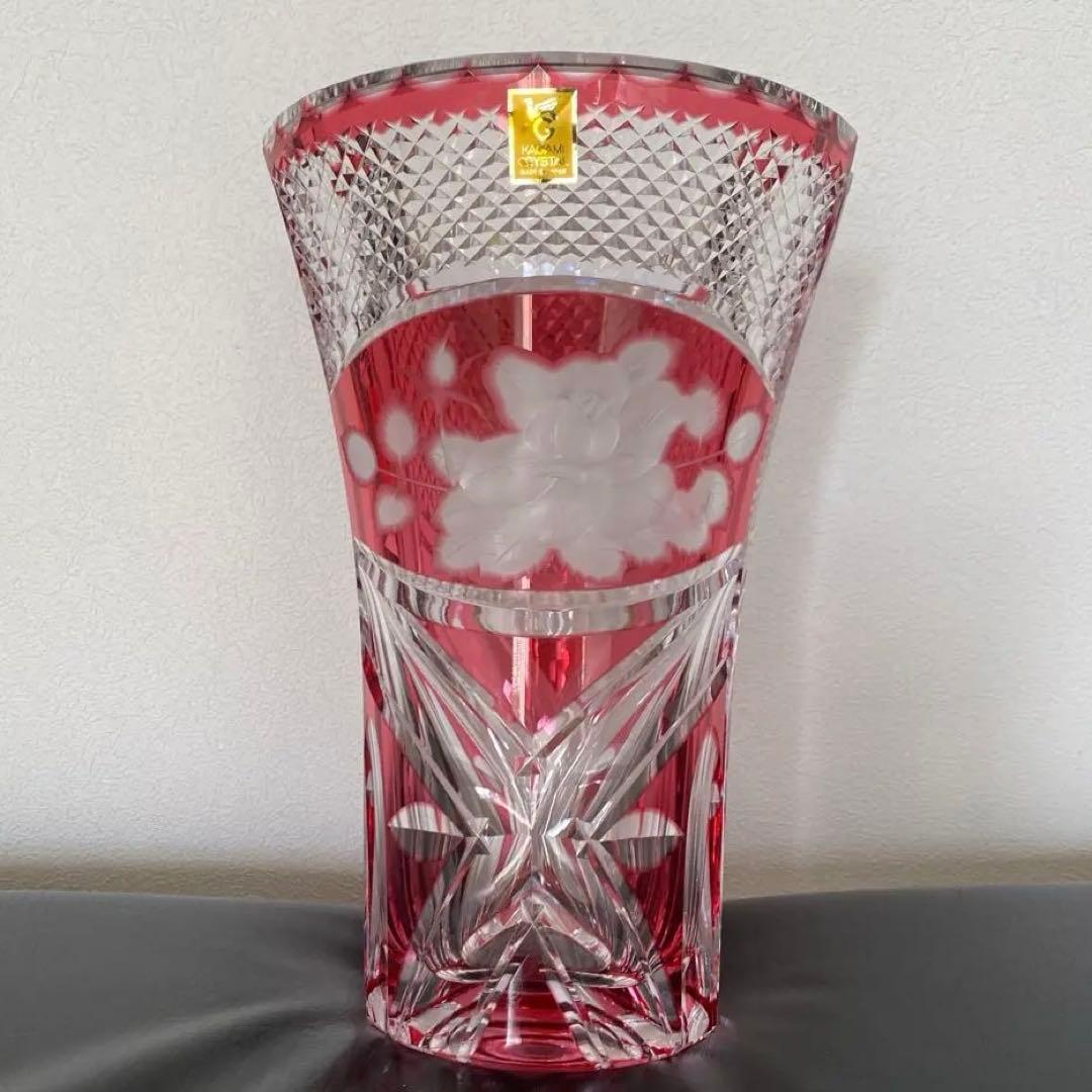 KAGAMI CRYSTAL 花瓶 花柄彫刻