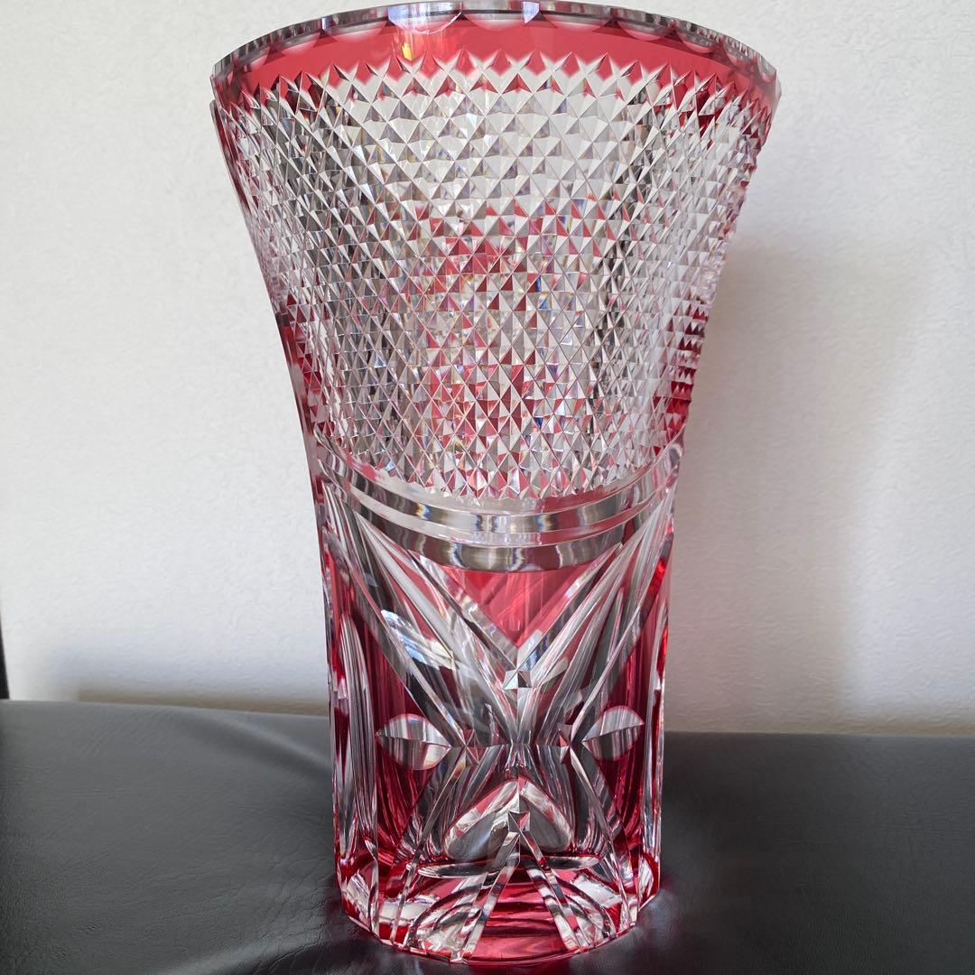 KAGAMI CRYSTAL 花瓶 花柄彫刻