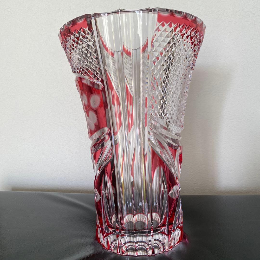 KAGAMI CRYSTAL 花瓶 花柄彫刻