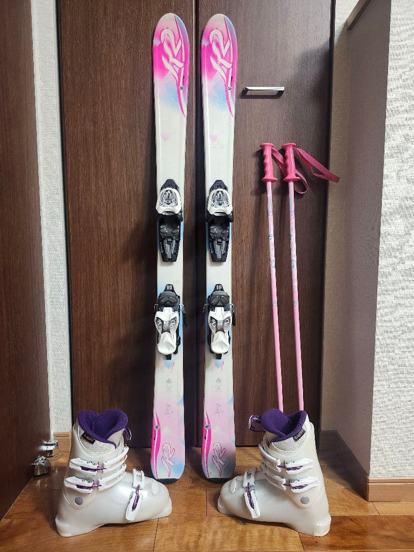 子供スキー4点セット スキー板124cm ブーツ21~22cm ストック90