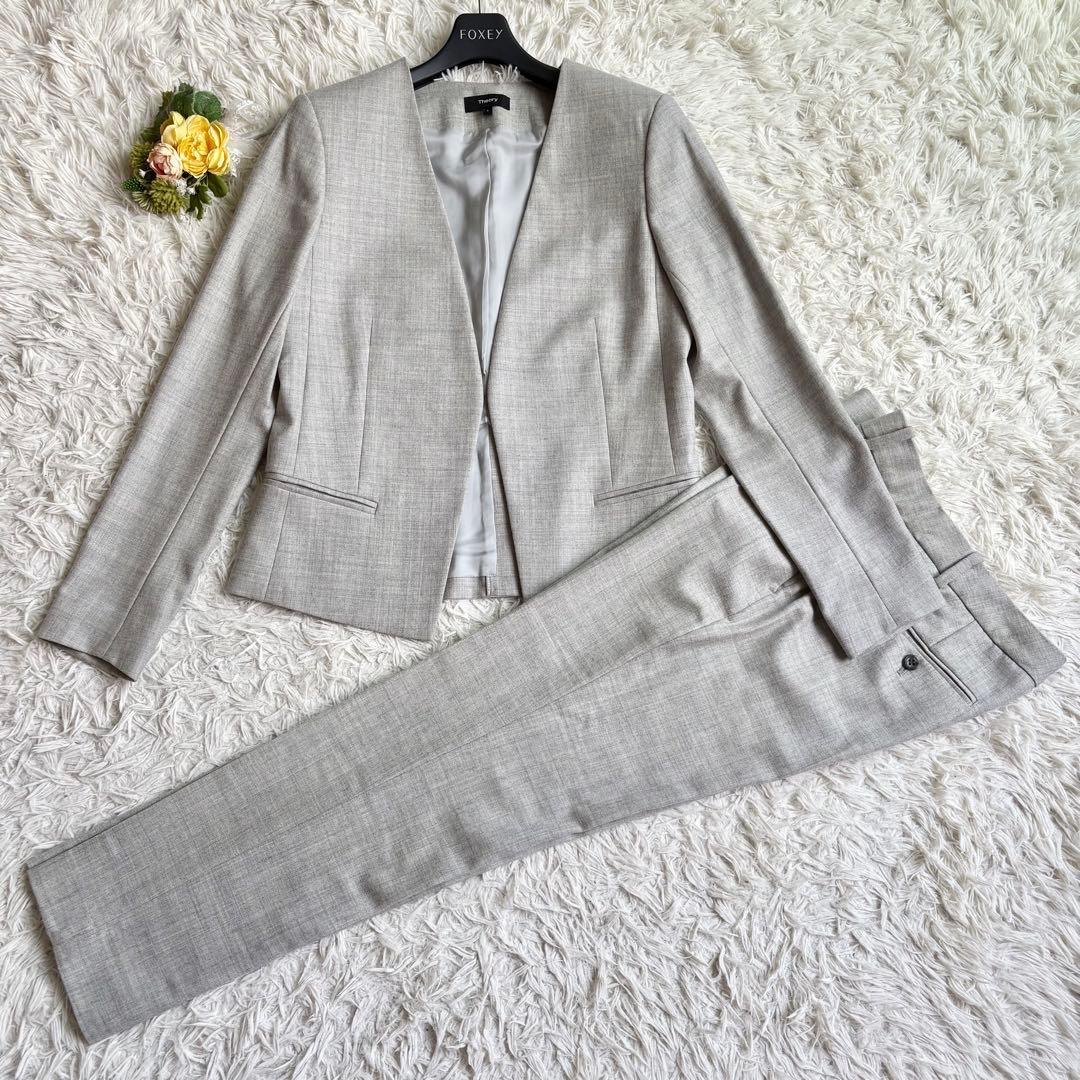 極美品♡セオリー セットアップ ノーカラー パンツ 2/M ライトグレー 近年物