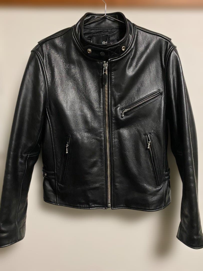 黒　牛革　レザーシングルライダースジャケット(韓国製) サイズ　L