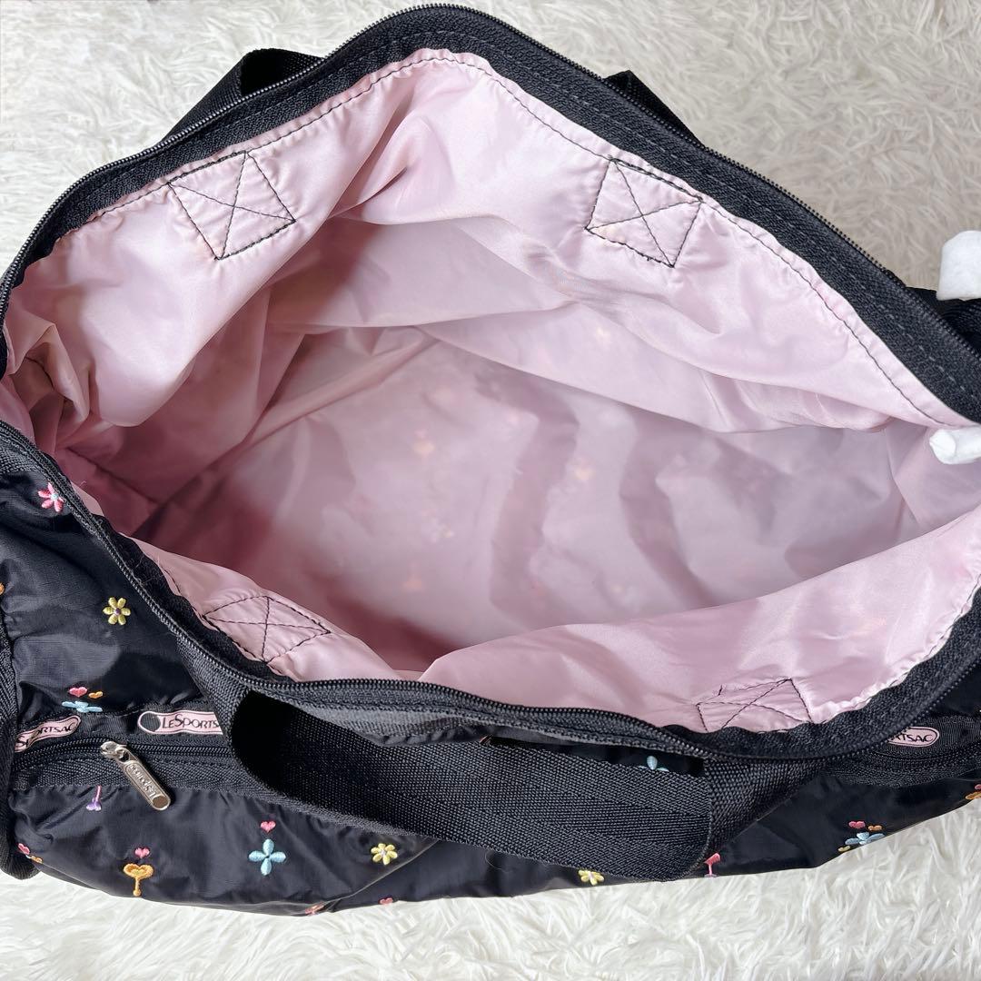 美品✨LeSportsac ボストンバッグ 花柄 刺繍 レスポ ポーチ ブラック