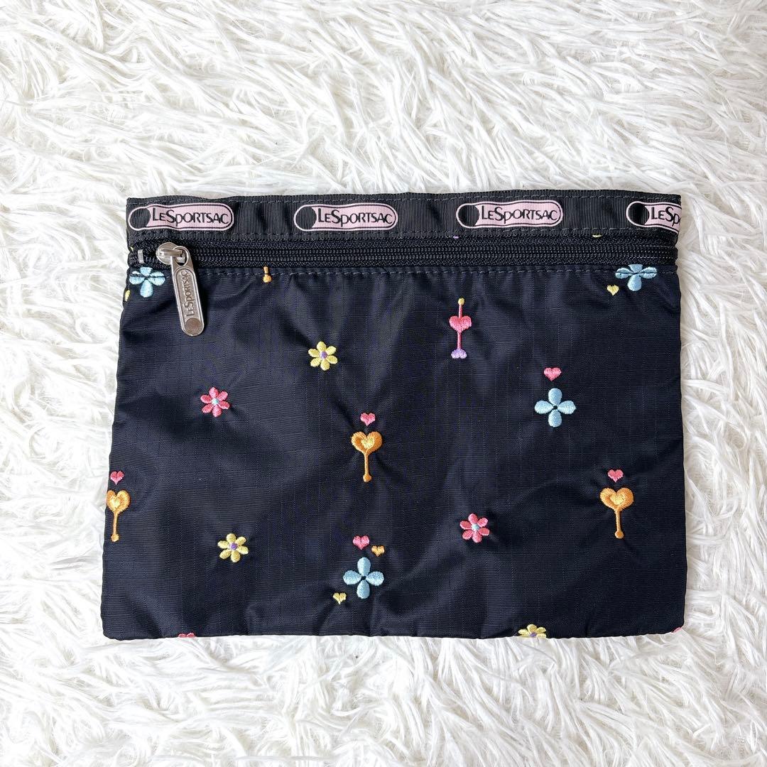美品✨LeSportsac ボストンバッグ 花柄 刺繍 レスポ ポーチ ブラック