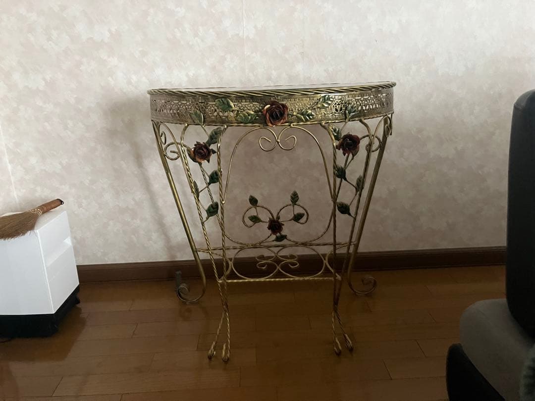 バラガラステーブル、バラアイアンテーブル、花台、フラワーテーブル ローズテーブル