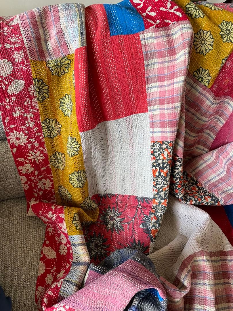 ꕥ未使用※ハギレꕥヴィンテージラリーキルト花柄パッチワークカラフル刺し子