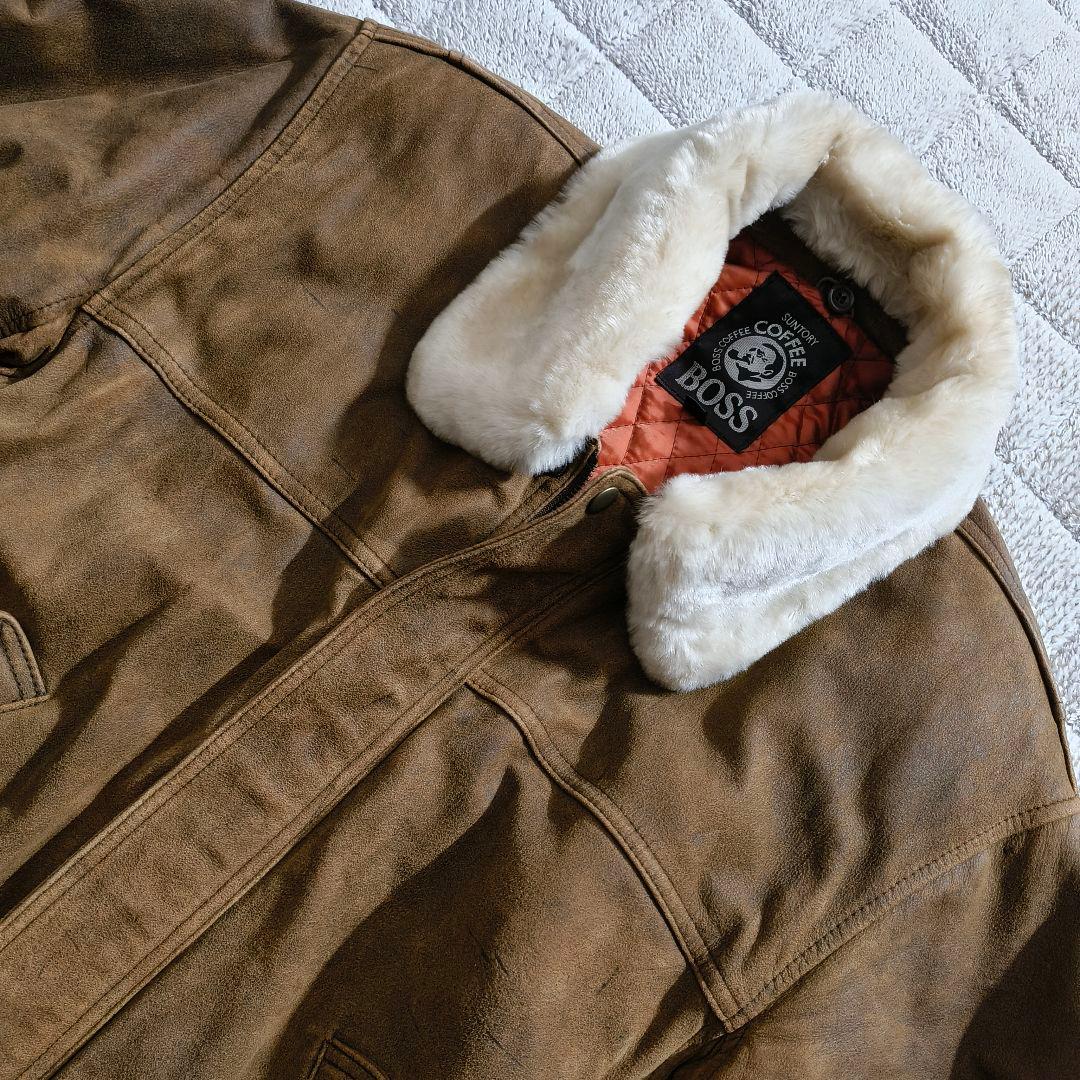 希少 本革 リアルレザー サントリー ボスジャン A-2 レザージャケット M