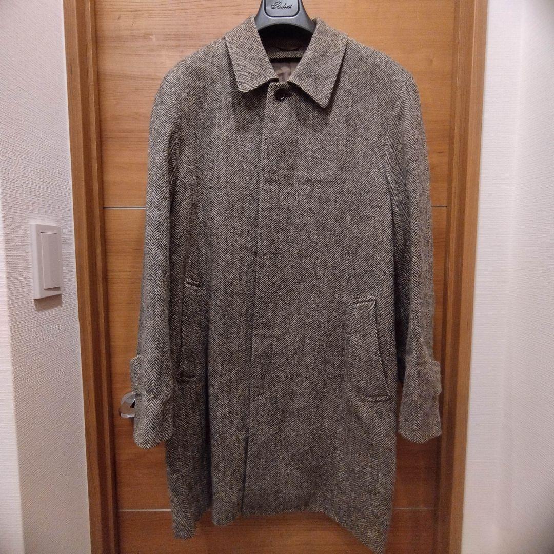 【美品】HARRIS TWEED ヘリンボーン シングル ラグランスリーブコート