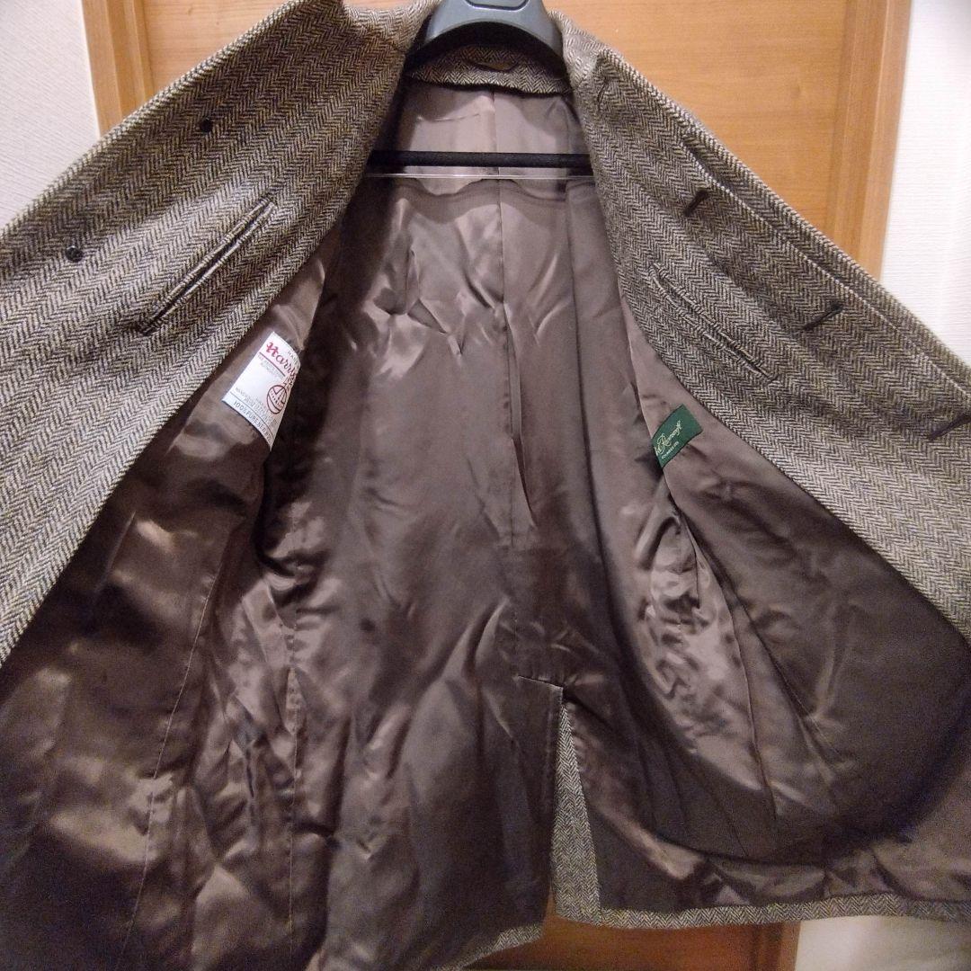 【美品】HARRIS TWEED ヘリンボーン シングル ラグランスリーブコート