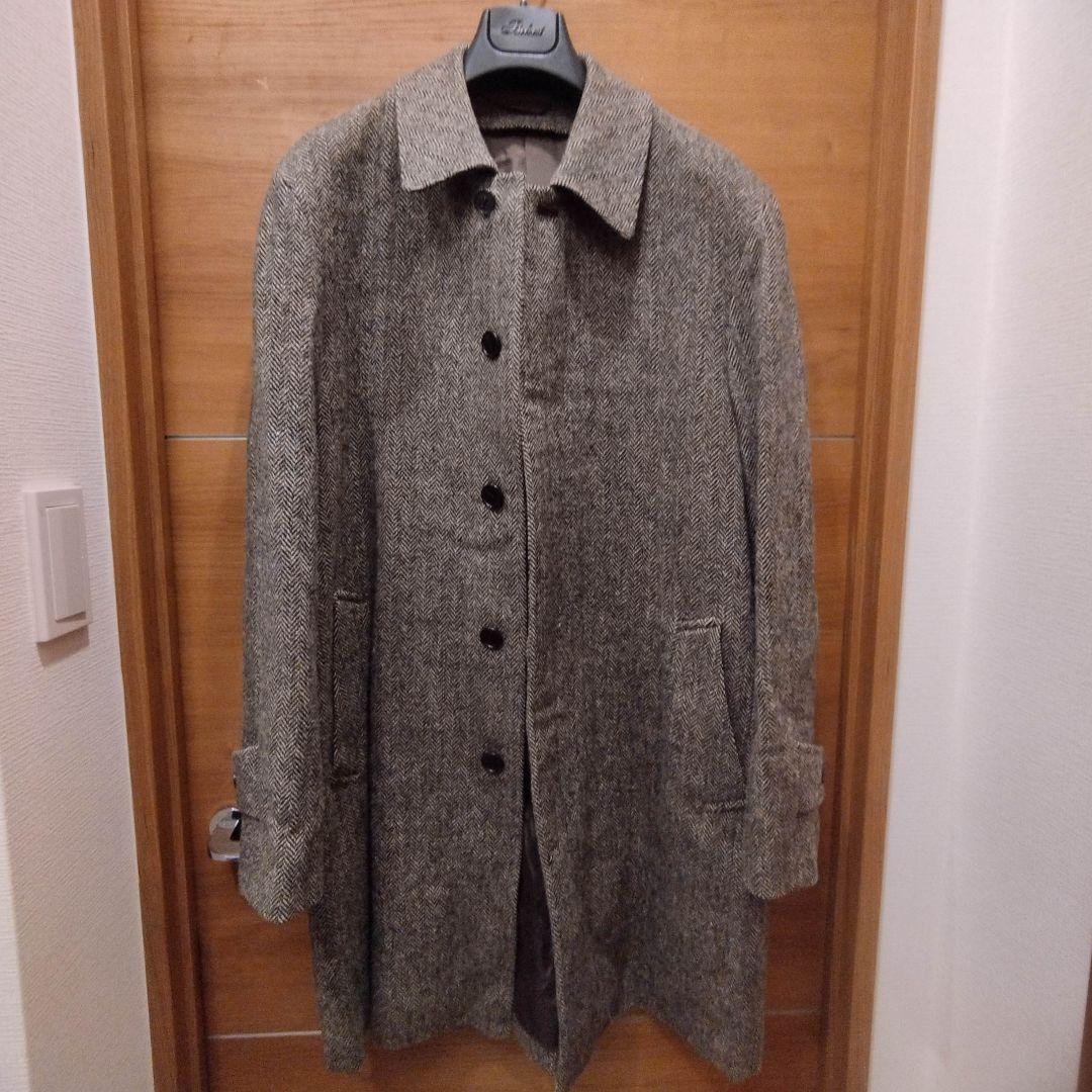 【美品】HARRIS TWEED ヘリンボーン シングル ラグランスリーブコート