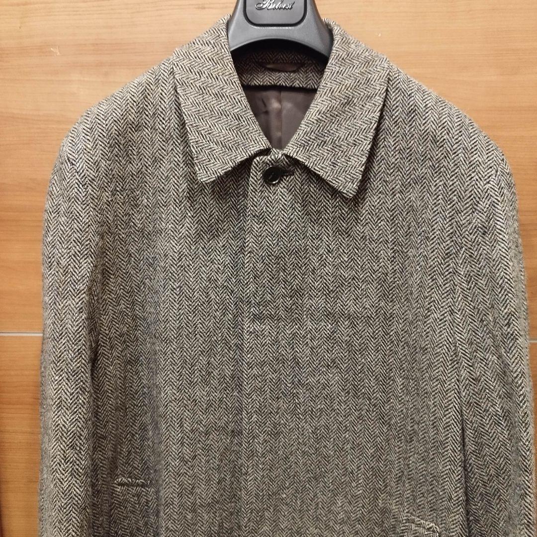 【美品】HARRIS TWEED ヘリンボーン シングル ラグランスリーブコート