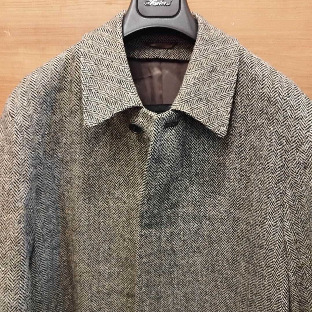 【美品】HARRIS TWEED ヘリンボーン シングル ラグランスリーブコート