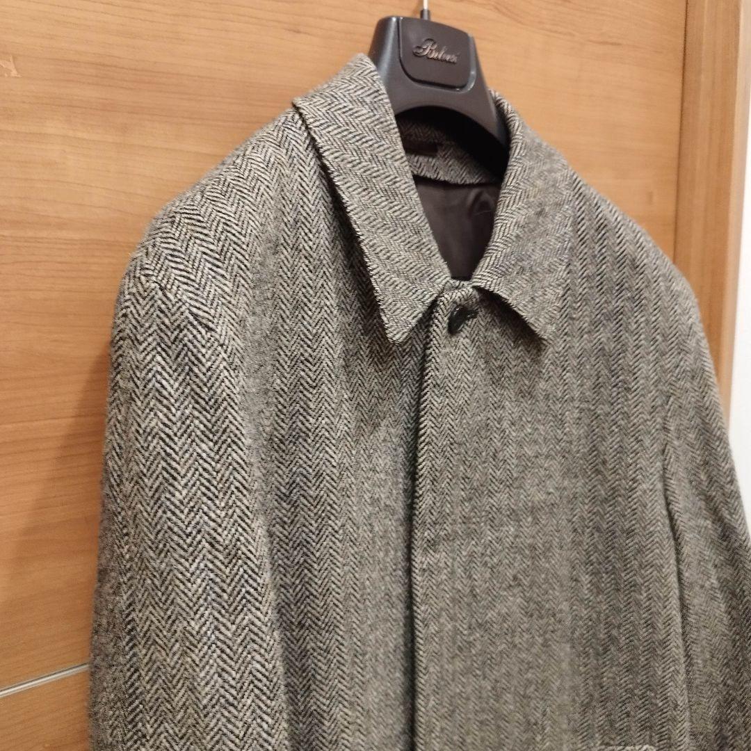 【美品】HARRIS TWEED ヘリンボーン シングル ラグランスリーブコート