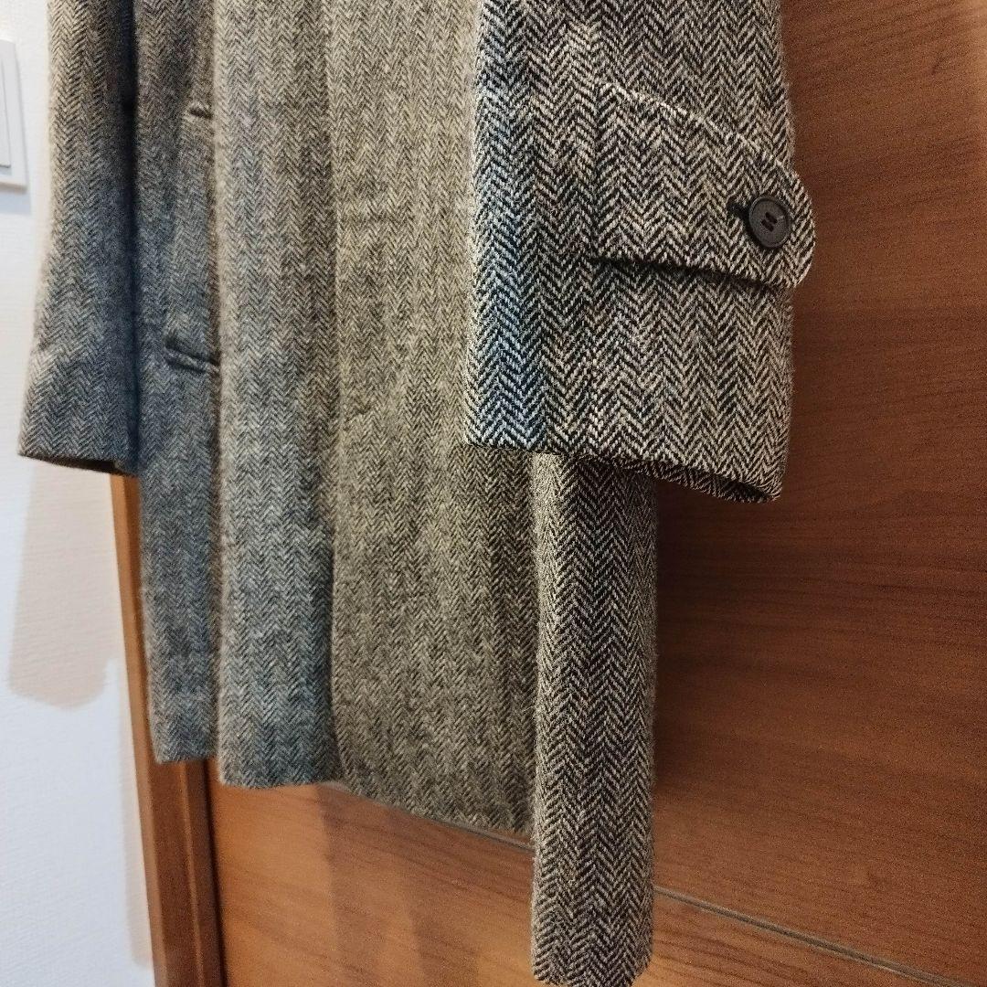 【美品】HARRIS TWEED ヘリンボーン シングル ラグランスリーブコート