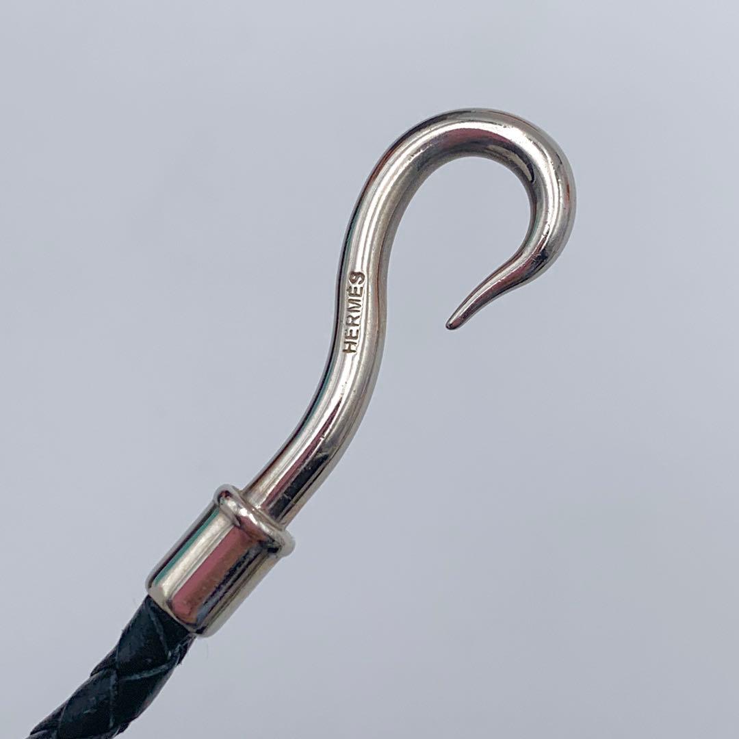 エルメス ジャンボ チョーカー 編み込み2連ブレス シルバー 黒レザー