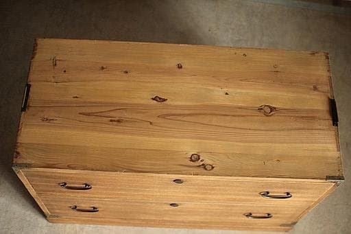 味のある木製の引き出し2段　チェスト　桐箪笥　昭和レトロ　タンス　古家具　古民家