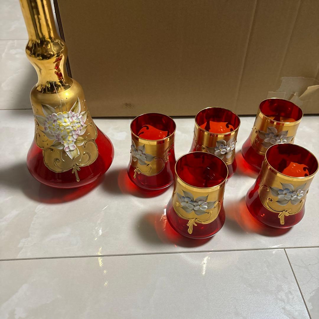 ツボ　コップ　カップ　6客セット　デキャンタ？　まとめうり　ベネチアングラス