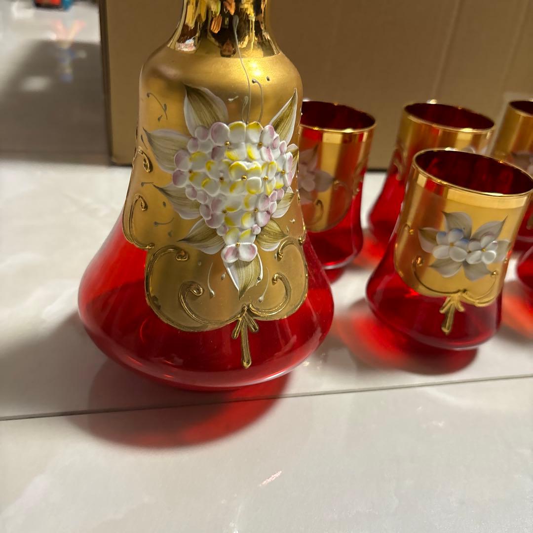 ツボ　コップ　カップ　6客セット　デキャンタ？　まとめうり　ベネチアングラス