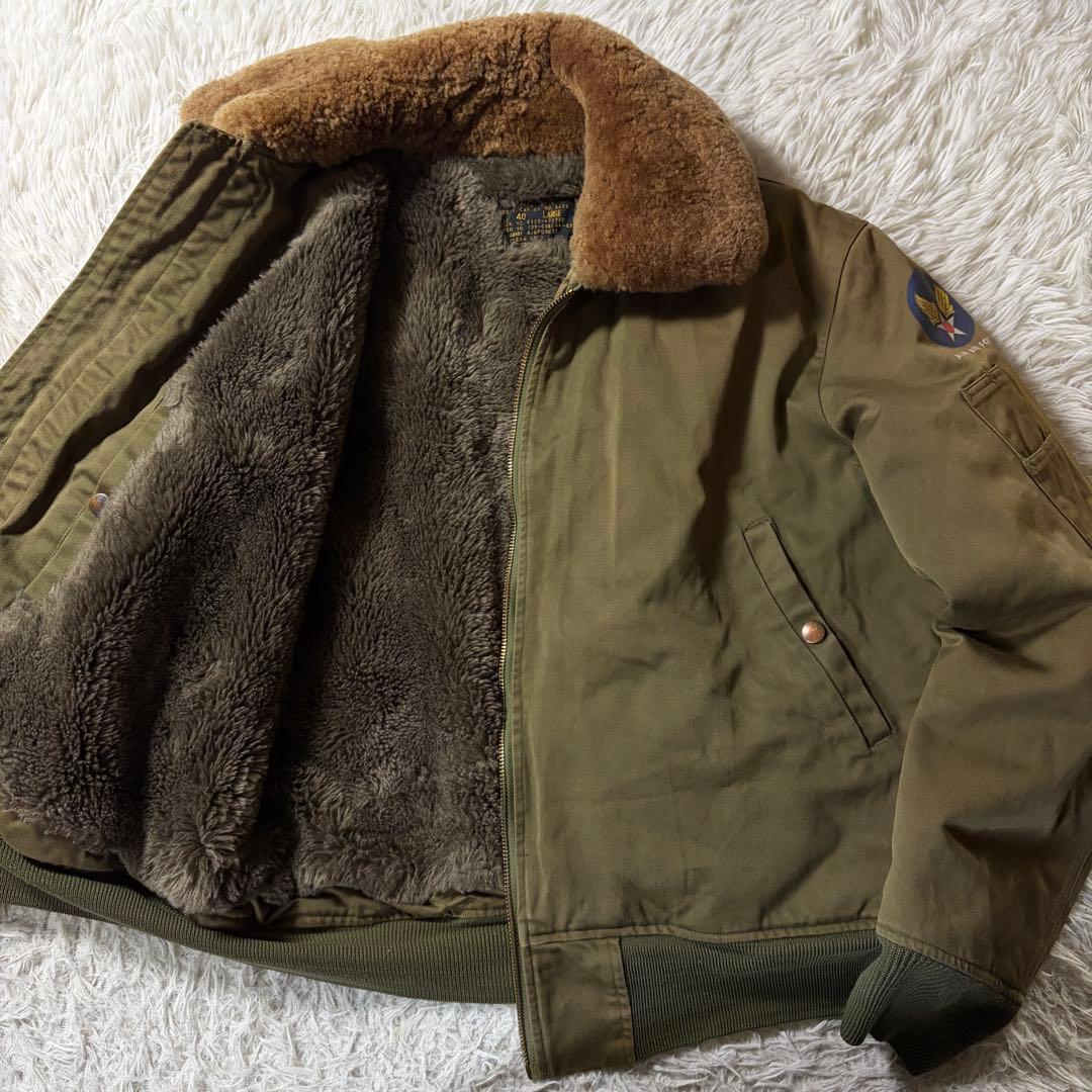 【雰囲気抜群】フライトジャケット　B-15 襟ボア　カーキ　40